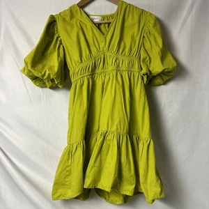 Vestido Japna Mini Manga Abullonada, Verde Lima, Pequeño - Imagen 1 de 6