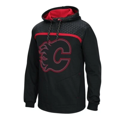 Calgary Flames Cross Check Reebok Logo Black/Green Pullover Hoodie Men's - Image 1 of 2