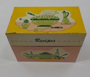 VINTAGE TIN RECIPE BOX 1950 OHIO ART CO BRYAN O METAL RETRO KITCHEN 18 DIVIDERS - Picture 1 of 15