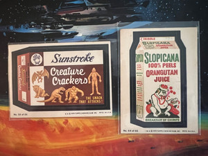 1979 Topps Wacky Packages inserts x2 - Slopicana & Sunstroke - EX Vintage