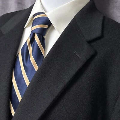 复古 Bill Blass Blazer 48R 黑色骆驼毛金色纽扣运动外套经典 — 第 1/4 张图片