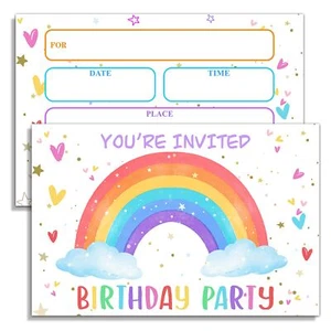 Rainbow Birthday Party Invitations 20 Invite Cards with Envelopes 4"x6" Girls... - Picture 1 of 5