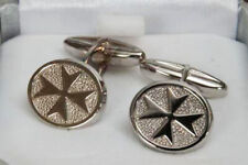 Men Gift 925 Sterling Silver Maltese Cross Solid Oval Cufflinks Order of St.John