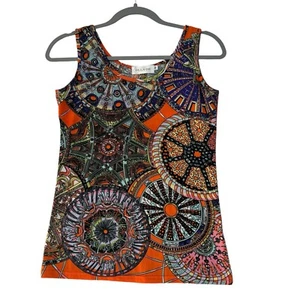 Olla Oh Top Size M Orange Floral Sleeveless Round Neck Stretch Party - Bild 1 von 12