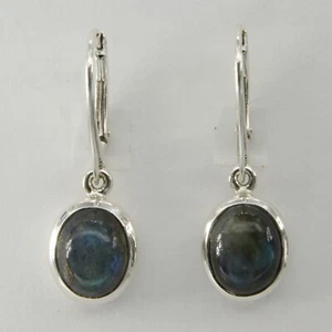 Genuine & Natural Oval LABRADORITE Earrings - 925 STERLING SILVER Leverback #31e - Picture 1 of 3