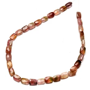 Natural Bicolor Tourmaline Gems 8 mm Size Faceted Nugget Beads 10" Strand - Picture 1 of 7