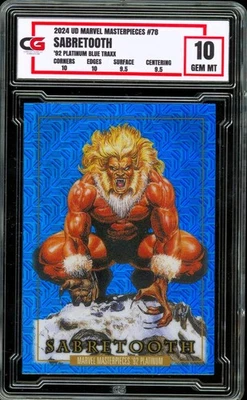 2024 Marvel Masterpieces Platinum 1992 BLUE TRAXX HOLO #78 Sabretooth CG 10 GEM - Image 1 of 2
