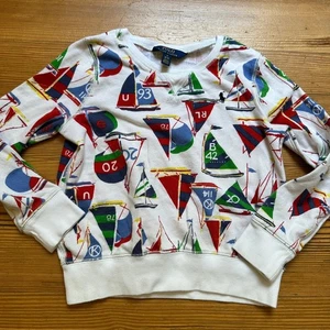 Polo Ralph Lauren white colorful sailboat graphic crew sweatshirt SIZE 8 - Picture 1 of 5