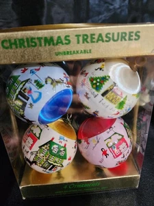 Vintage Merri-Craft Christmas Treasures Satin Ball Ornament Set Unzerbrechlich - Bild 1 von 1