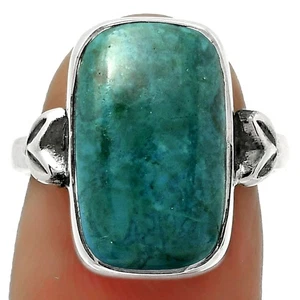 Anillo de plata de ley 925 crisocola azurita natural s.7 joyería R-1200 - Imagen 1 de 5
