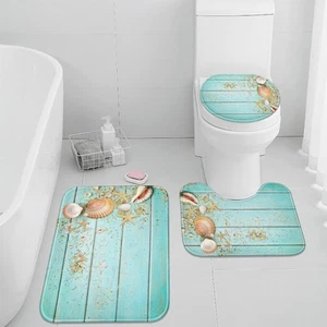 Beach Seashell Bathroom Rug Set of 3, 3 Pieces Bath Mats Set, Summer Non-Slip... - Picture 1 of 5