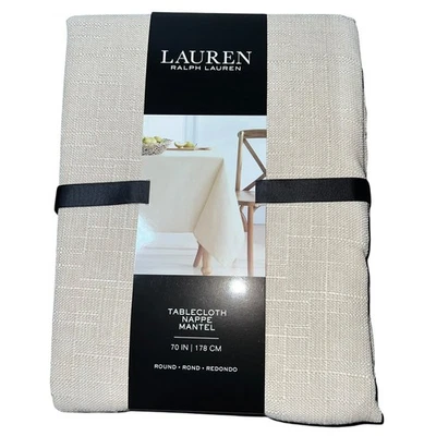 Lauren Ralph Lauren Tablecloth 70" Round Natural Beige Nappe Mantel - Image 1 of 4