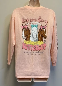 SIMPLY SOUTHERN Keep Your Chin Up Buttercup Horses LS T Shirt Youth Large - Picture 1 of 7