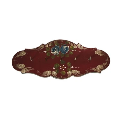 Gancho de llave floral de madera pintado a mano vintage multicolor Country Chic granja Foto 1 de 4