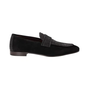 BOUGEOTTE Mens Suede Loafers Black Leather Lining Comfort Slip On Size 8 - Picture 1 of 10