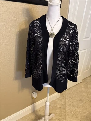 Chaqueta de encaje R&M Richards para mujer azul marino con lentejuelas Plus 14W Foto 1 de 4