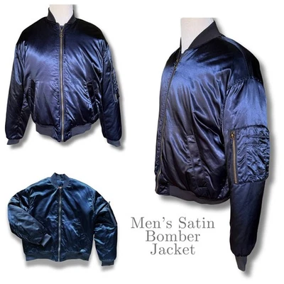 ZARA MAN Blue Satin Bomber Jacket Fall Winter Modern Urban StreetStyle Alt Indie - Image 1 of 4