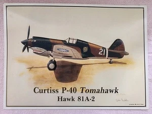 Curtiss P-40 Tomahawk Hawk 81A-2 Metal Sign by John Ficklen 1990 - Picture 1 of 2