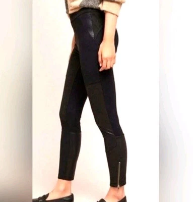 Anthropologie Faux Suede Faux Leather Patch Ankle Zip Skinny Pants 27 Edgy Chic - Image 1 of 4