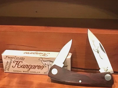 Vintage Frost Cutlery Knife Japan Kangaroo 2 Blades Sandal Wood Handles, 3-1/2" - Image 1 of 4