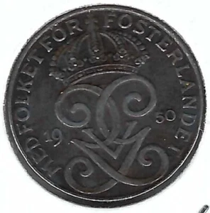 Suecia 1950 Gustaf V DOS MINERALES hierro tiempos difíciles ¡moneda posterior a la Segunda Guerra Mundial! (#4) - Imagen 1 de 2
