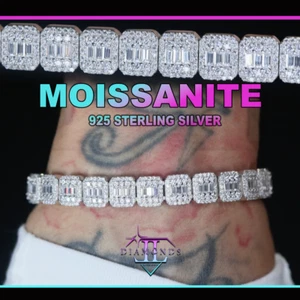 Moissanite Baguette Bracelet, Moissanite Bracelet, Moissanite Iced Out Bracelet - Picture 1 of 10