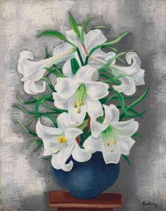 Moise Kisling Vase Of White Lilies Canvas Print 16 x 20 - Picture 1 of 4