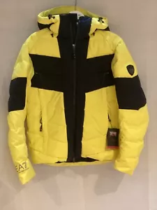 CHAQUETA DE ESQUÍ DE PLUMÓN TÉCNICO EA7 EMPORIO ARMANI NUEVA CON ETIQUETAS TALLA PEQUEÑA AMARILLA NEGRA TU11 - Imagen 1 de 9