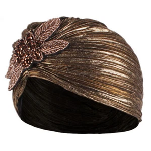 1 Stück edler geraffter Turbanhut Goldprägung zarter Turbanhut Head Wrap Hut Neu - Bild 1 von 12