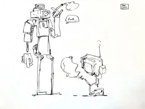 Robot Anime Sci-Fi Mecha Cartoon Ink Comic American Ghibli Drawing 11x14 Paper - Picture 1 of 1