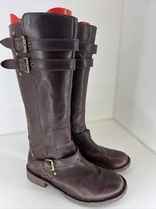 UGG Australia Gillespie Brown Leather Tall Zip Moto Riding Boots Size 6.5 - Picture 1 of 8