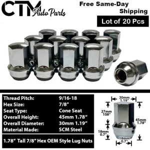 20Pc 1.78" TALL CHROME 9/16-18 DODGE DAKOTA DURANGO RAM1500 OEM FACTORY LUG NUT - Picture 1 of 3
