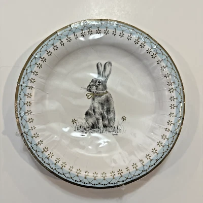 NIP Spode Floral Bunny Coated Lunch Dessert Plates 8" Paper Meadow Lane Easter - Image 1 of 4