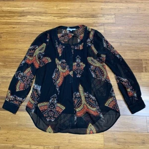 Daniel Rainn Blouse Women Small Black Sheer Paisley Print Long Sleeve Button Top - Picture 1 of 9
