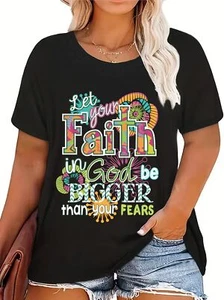 Women's Sports Top, Floral Slogan Print Crew Neck Short Sleeve T-shirt Top - Picture 1 of 12