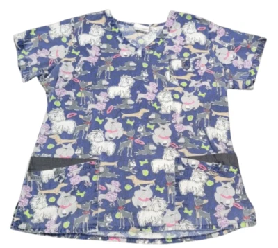 UA Cute Dogs Blue Large Scrubs w/ Pockets! - Image 1 of 3
