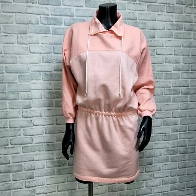 Vintage 80s Hang Ten Size S Pink Ribbed Dropped Waist Sweatshirt Dress New Wave - Image 1 of 4