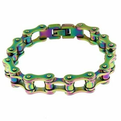 Bracelete de corrente de bicicleta arco-íris masculino feminino aço inoxidável punho desviador 8 polegadas - Imagem 1 de 2