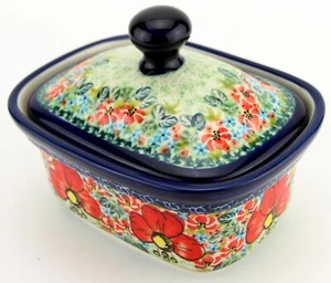 Polish Pottery Butter Tub 2 Cups Capacity Zaklady Floral Garden Unikat Pattern - Picture 1 of 3