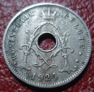1924 (DUTCH LEGEND) BELGIUM 5 CENTIMES IN FINE-VF CONDITION (KM# 67) - Image 1 of 2