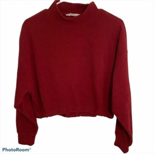 Primark Women's Size XS 2/4 Cropped Fleece Sweatshirt Red Mock Neck Long Sleeve - Picture 1 of 10