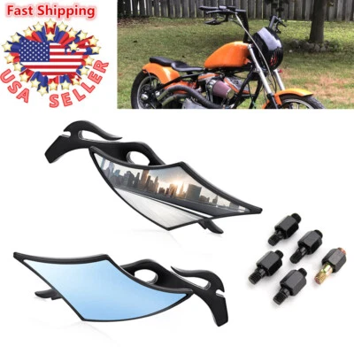 Par de espejos retrovisores negros para motocicleta Harley Touring Street Glide Road King Softail Foto 1 de 4