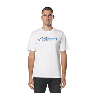 Alpinestars T-shirt Mens Short Sleeved Cotton White Blaze Blue Logo - Picture 1 of 8