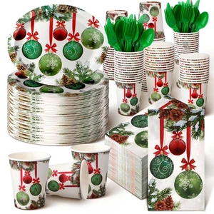 350 Pcs Christmas Oval Paper Plate and Napkin Christmas Paper Dinnerware Set ... - Foto 1 di 6