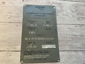 ORIGINAL LOCKHEED GERMAN BUILT F-104G AIRCRAFT SPEC DATA NAME PLATE - Picture 1 of 2