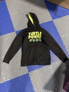 Viacom Nickelodeon2019TMNT Black Neon Green PulloverHoodieSweatshirt Size L10/12 - Picture 1 of 2