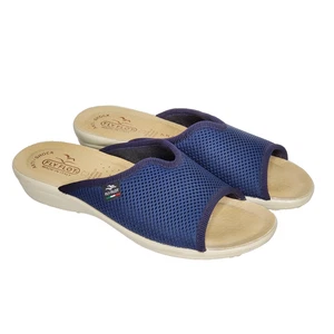Fly Flot blaue bequeme Mesh-Pantoletten Keilabsatz Sandalen Anti-Schock anatomisch - Bild 1 von 8
