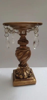 Bronze Colored Metal Candle Holder Centerpiece With Glass Beads - Image 1 of 2