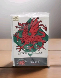 Cymru Wales Red Dragon White Short Sleeve T-Shirt By Hewlin Size Large New - Picture 1 of 8