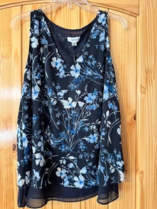 Ladies Calvin Klein Navy Floral Sleeveless Top - Size L - Picture 1 of 3